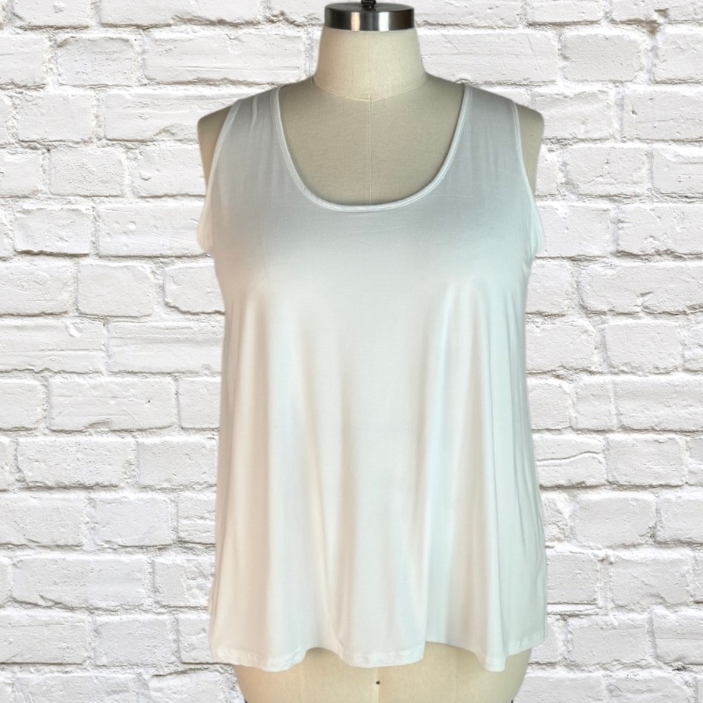 LAST ONE! Doublju Women's Plus Size White Jersey Knit Round Neck Tank Top 2X